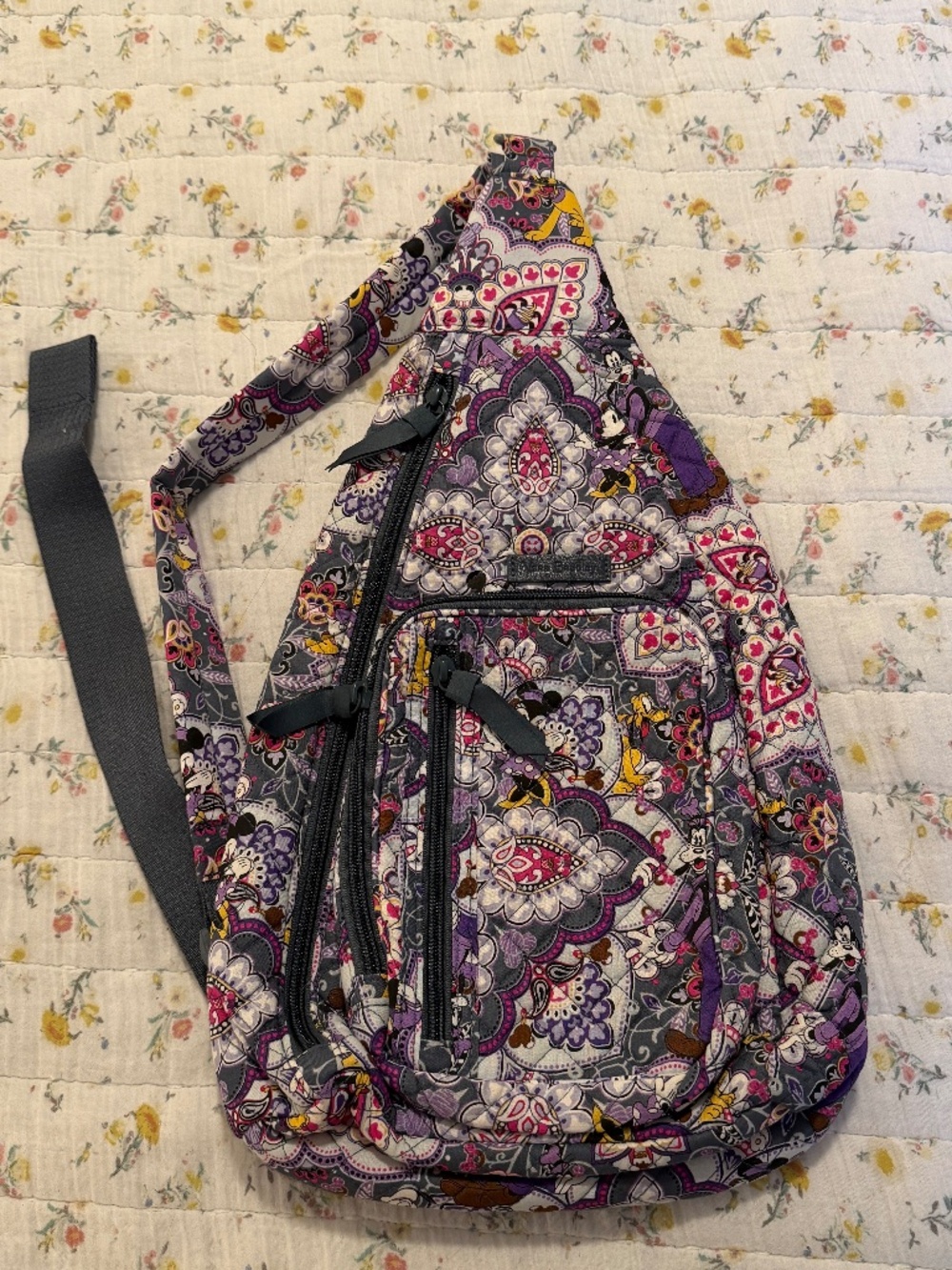 Disney Vera Bradley Sweet Treats Sling Crossbody Backpack Quilted Gray Purple